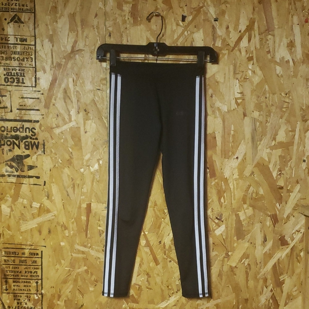 adidas Kids Black Leggings with White Stripes